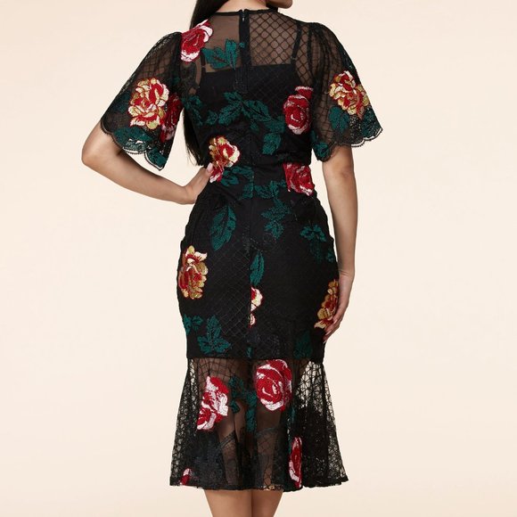 H.P. ⭐NWT -ELEGANT EMBROIDERED FLORAL LACE DRESS - Picture 5 of 8